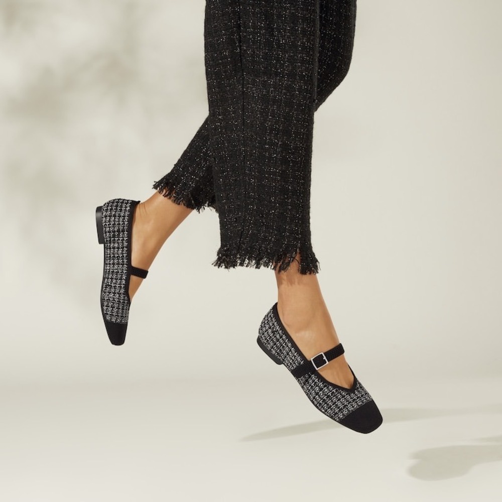 VIVAIA Margot Mary-Jane Black Tweed Flats Women's US 8.5 / EU 39.5 NIB